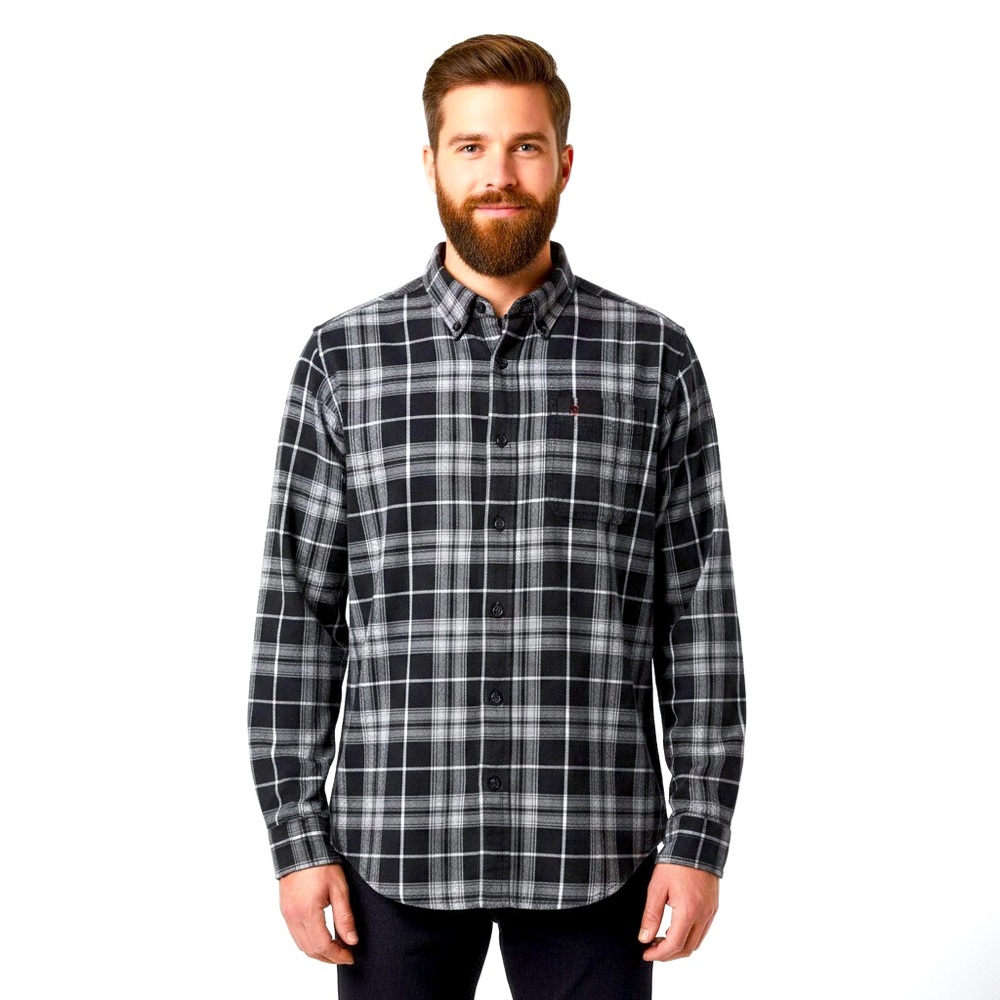 COLUMBIA Rapid River II Black Plaid Cotton Shirt Gorpcore Outdoorsy Button Down
